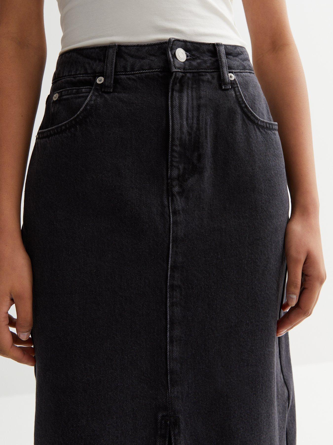 New Look Black Denim Split Hem Maxi Skirt | Very.co.uk