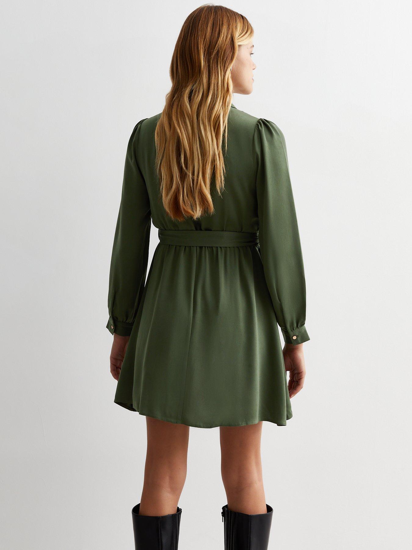 New Look Women's Dark Green Belted Mini Shirt Dress - UK 14