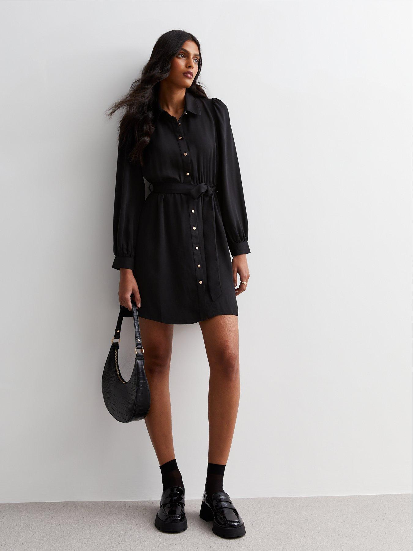 Black Belted Mini Shirt Dress