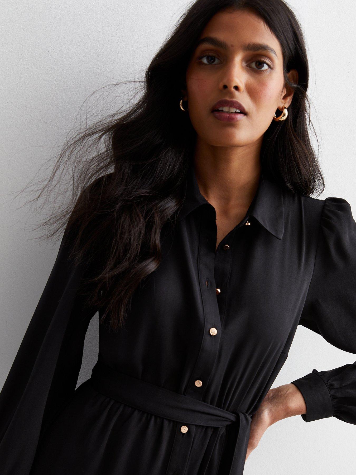 Black Belted Mini Shirt Dress