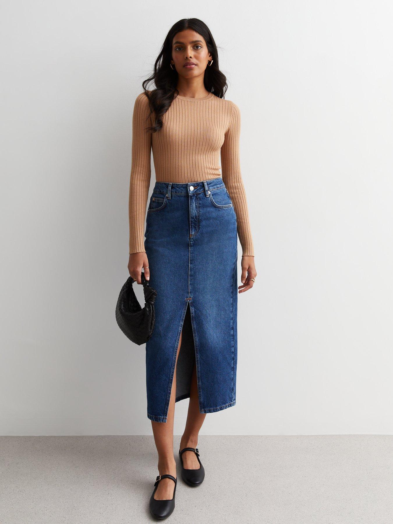 Maxi denim outlet skirt with split