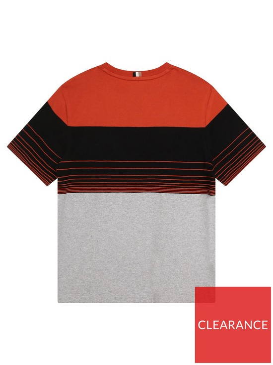 back image of boss-boys-stripe-t-shirt-dark-orange
