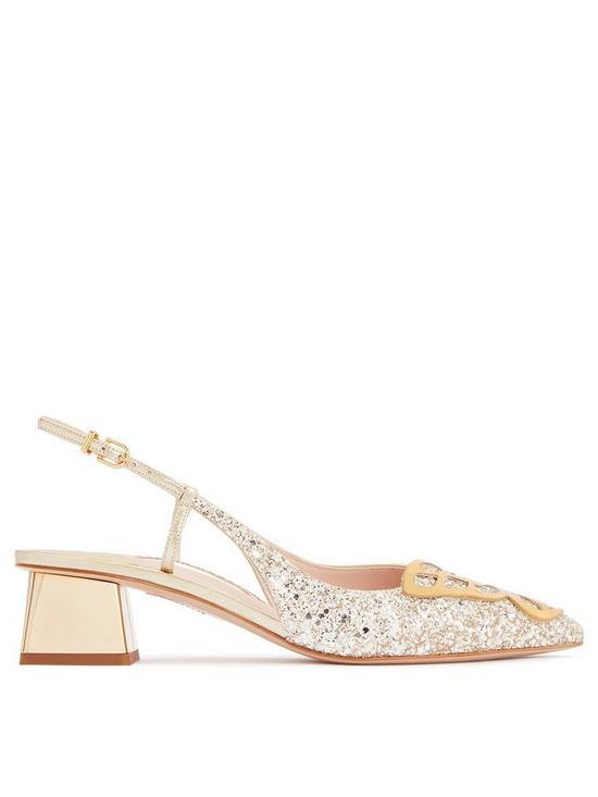 front image of sophia-webster-butterfly-low-slingback-champagne-glitter