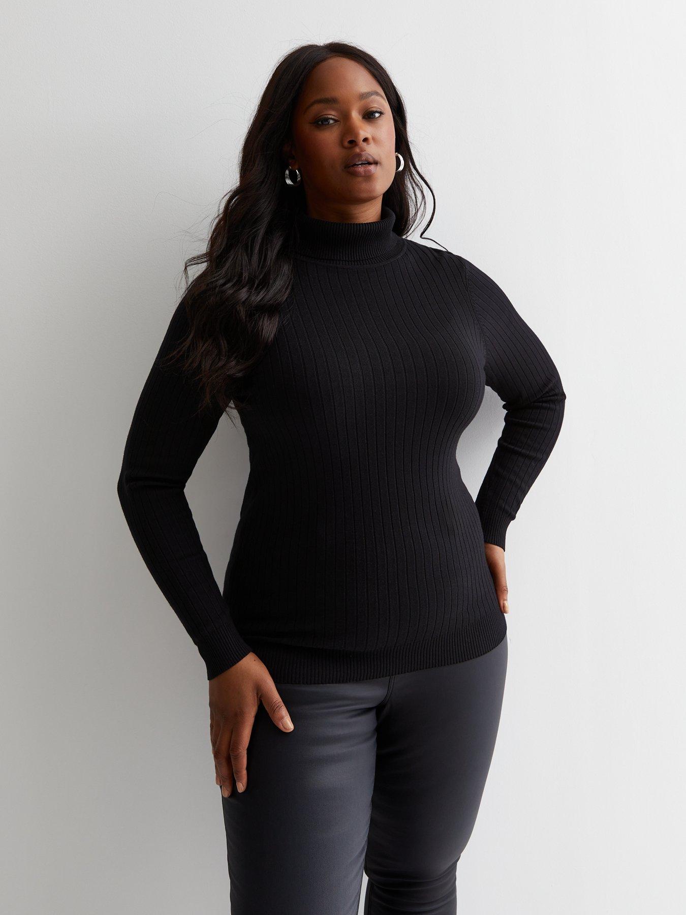 New Look Curves Black Ribbed Knit Roll Neck Jumper very