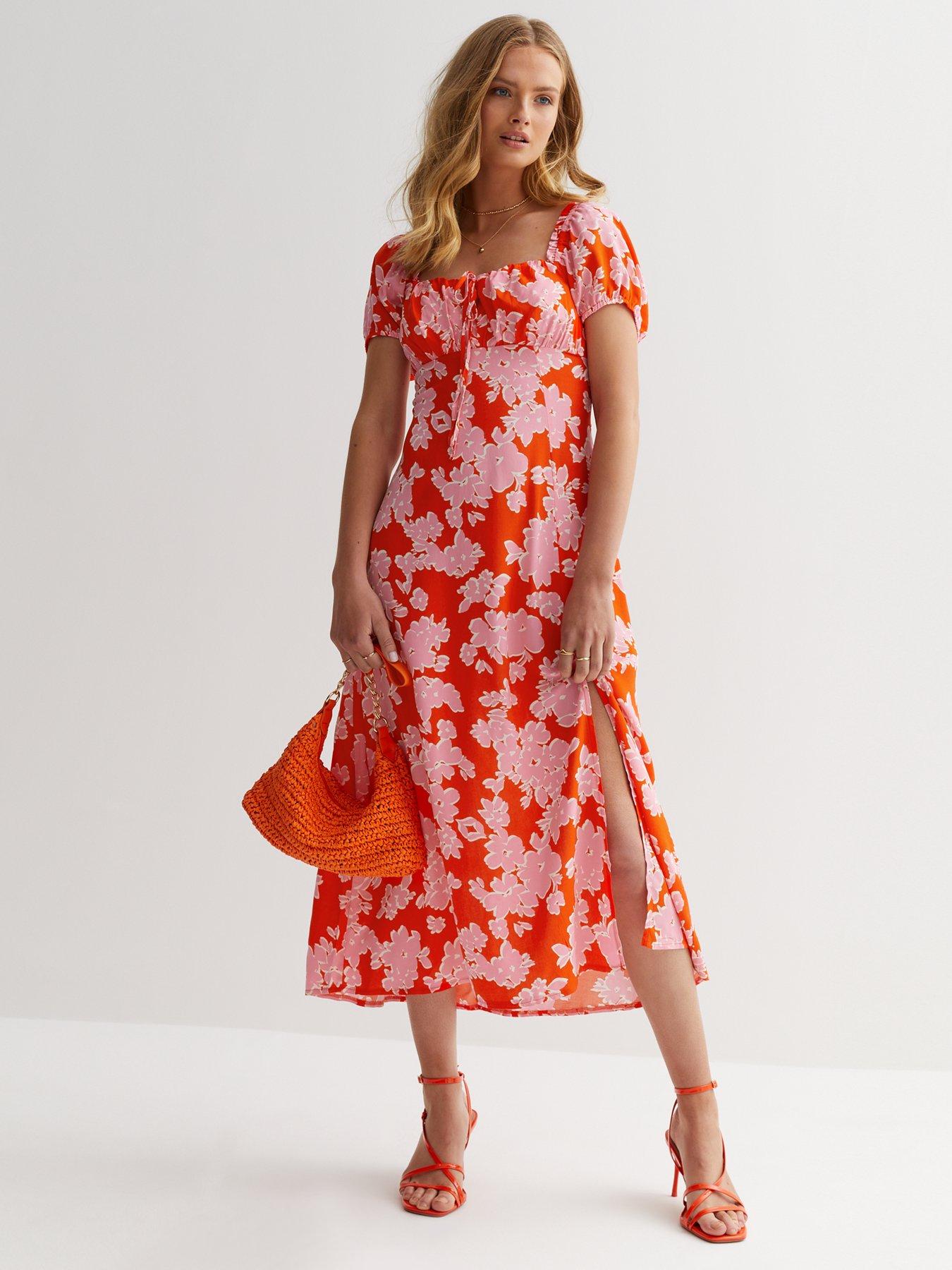 White Poppy Print Flutter Sleeve Midi Dress