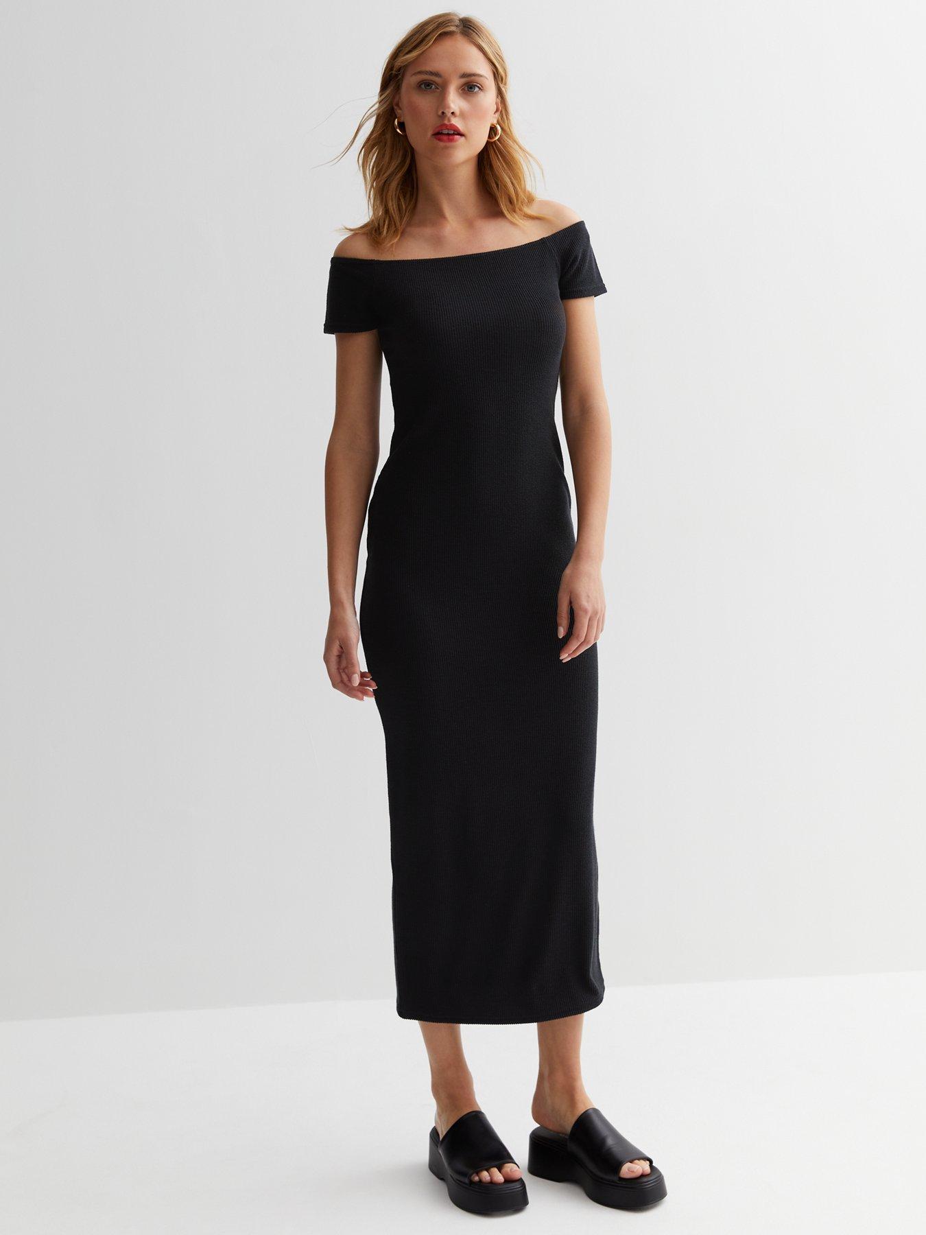 Black off the deals shoulder dress new look