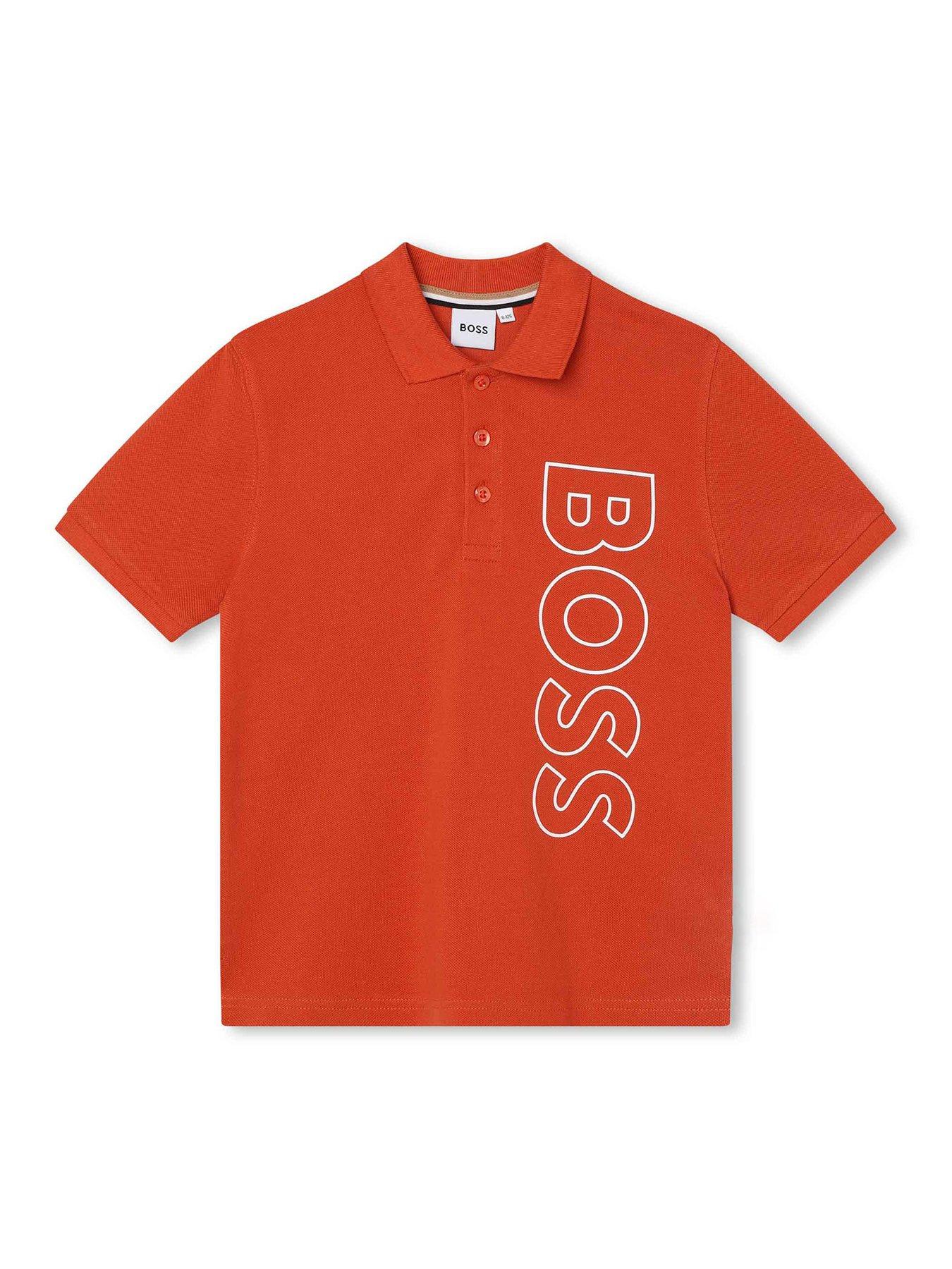 BOSS Boys Vertical Logo Polo Shirt - Dark Orange | very.co.uk