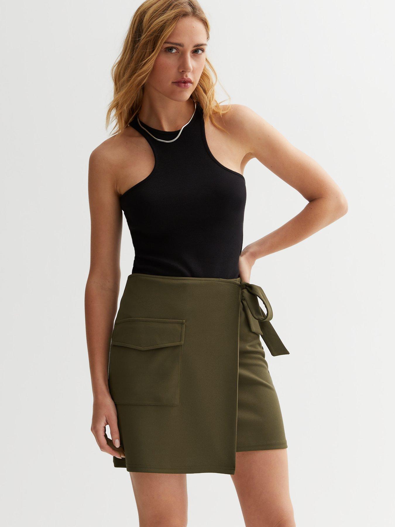 Khaki wrap outlet around skirt