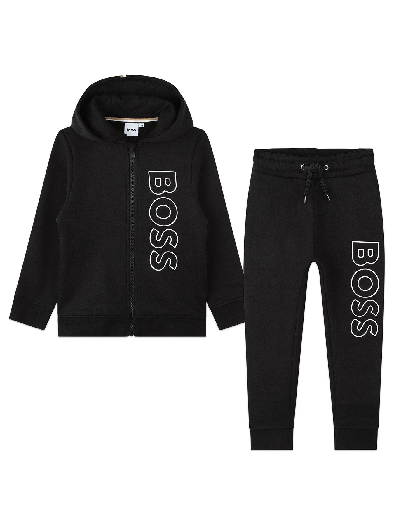 BOSS Boys Colour Trim Hooded Tracksuit Black very