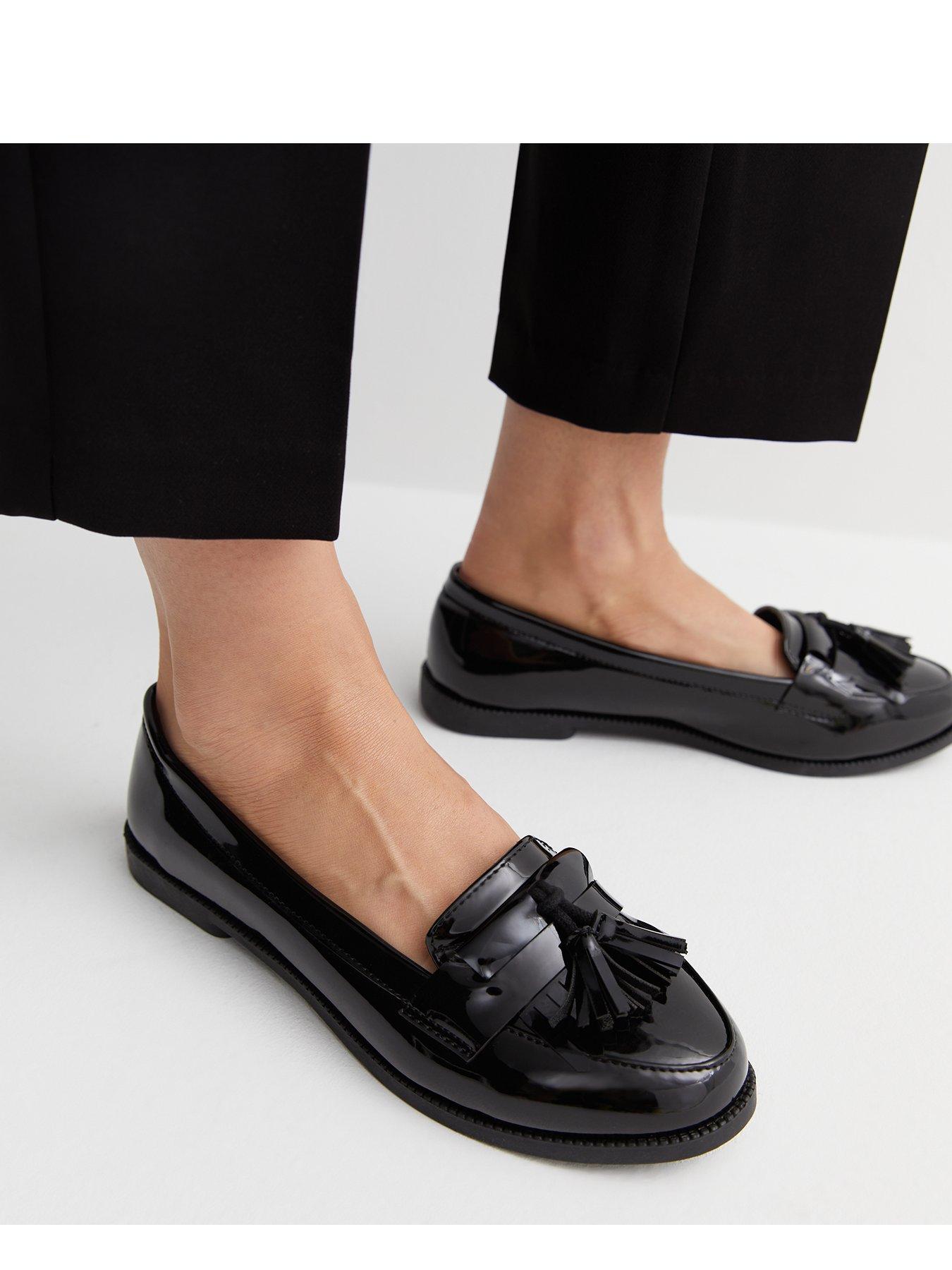 New Look Wide Fit Black Patent Tassel Trim Loafers Very.co.uk
