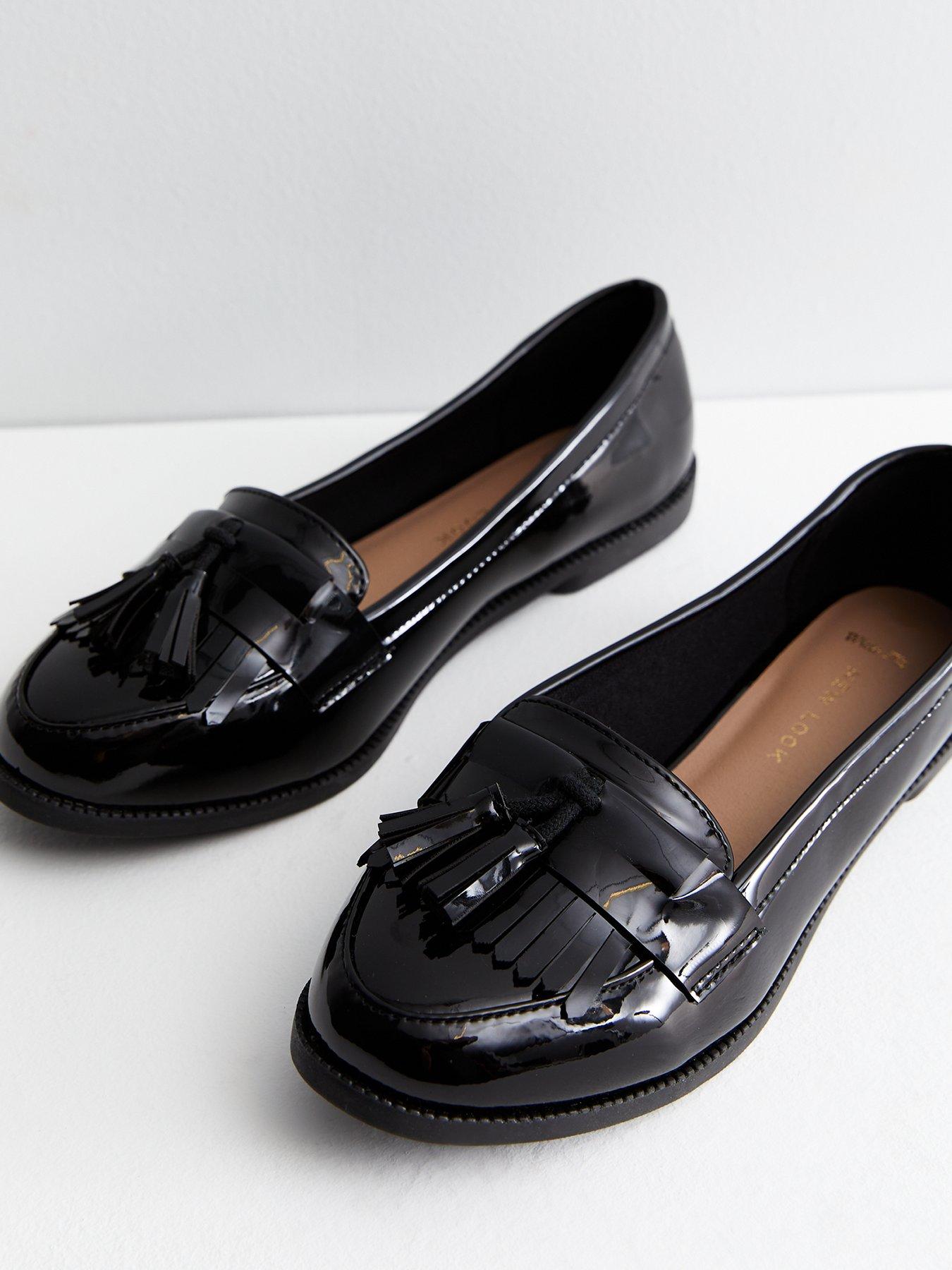 New Look Wide Fit Black Patent Tassel Trim Loafers Very.co.uk