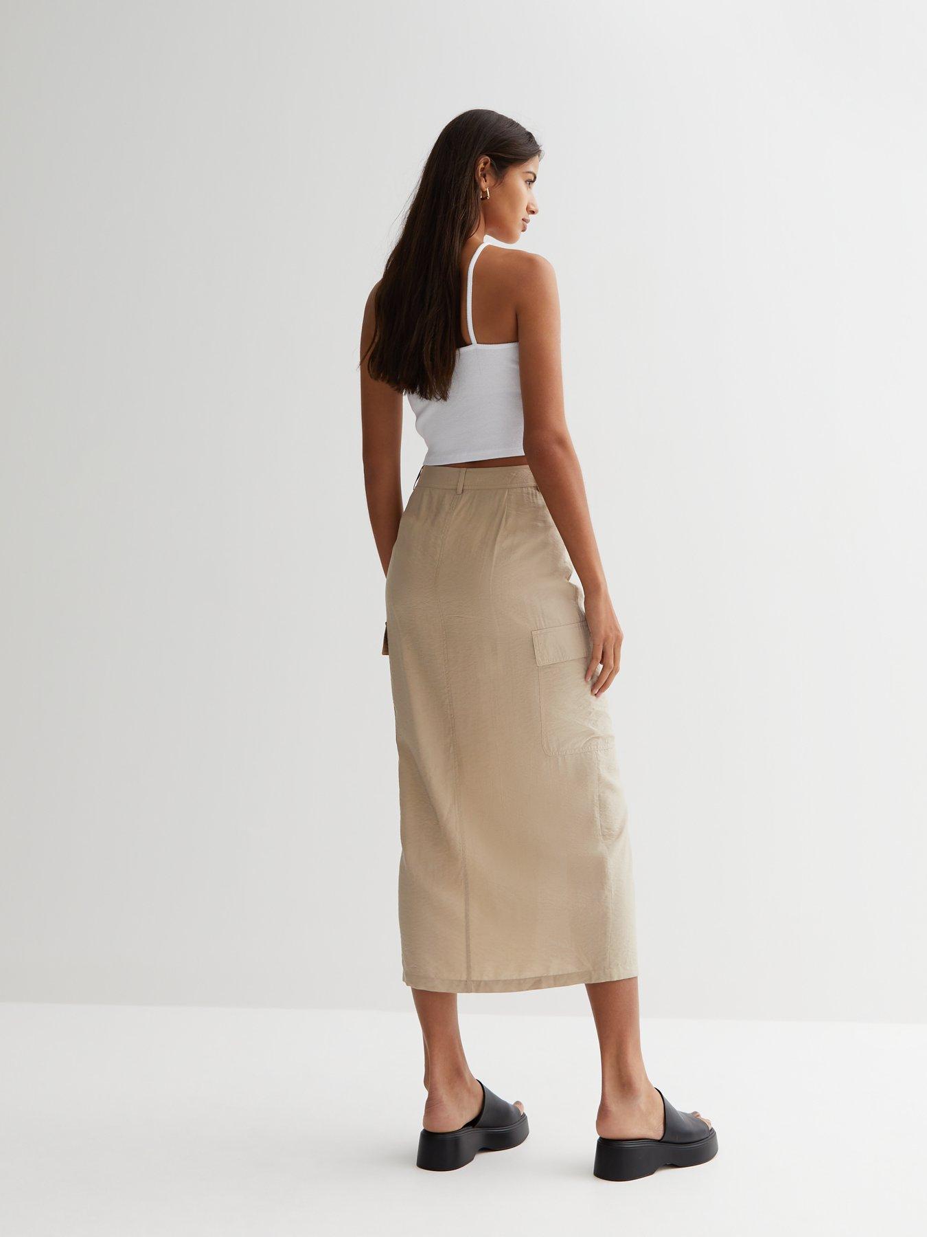 New Look Stone Split Hem Cargo Midaxi Skirt | very.co.uk