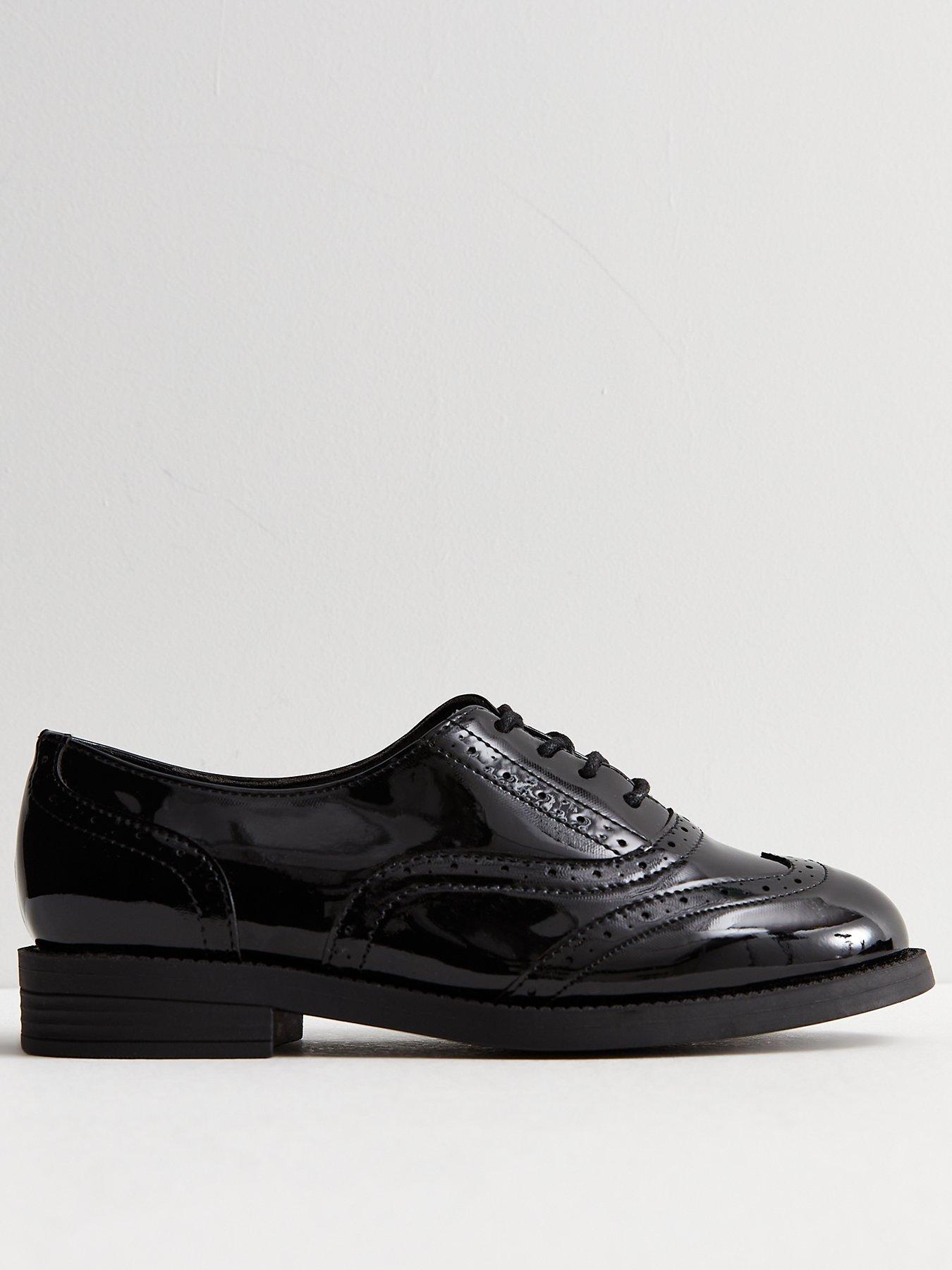 Wide Fit Black Patent Lace Up Brogues