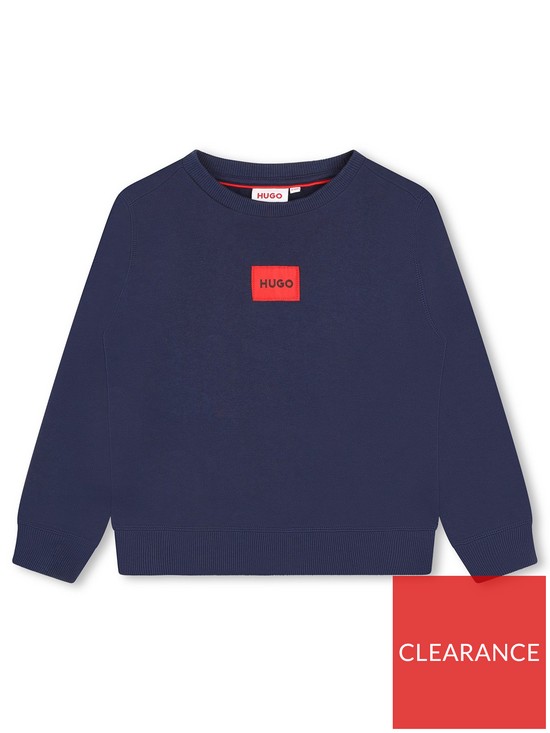 front image of hugo-boys-woven-label-logo-sweatshirt-blue