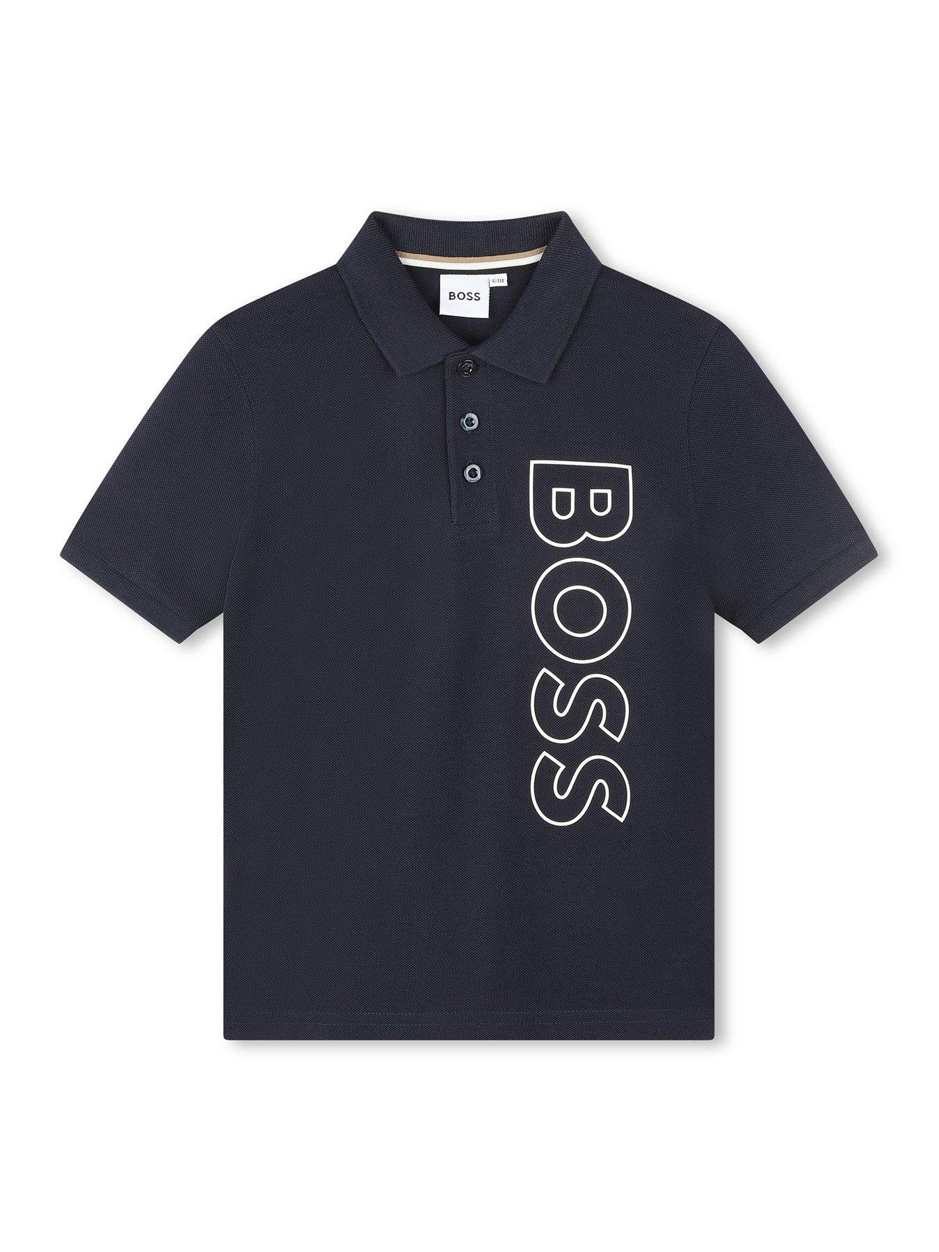 BOSS Boys Vertical Logo Polo Shirt - Navy | very.co.uk