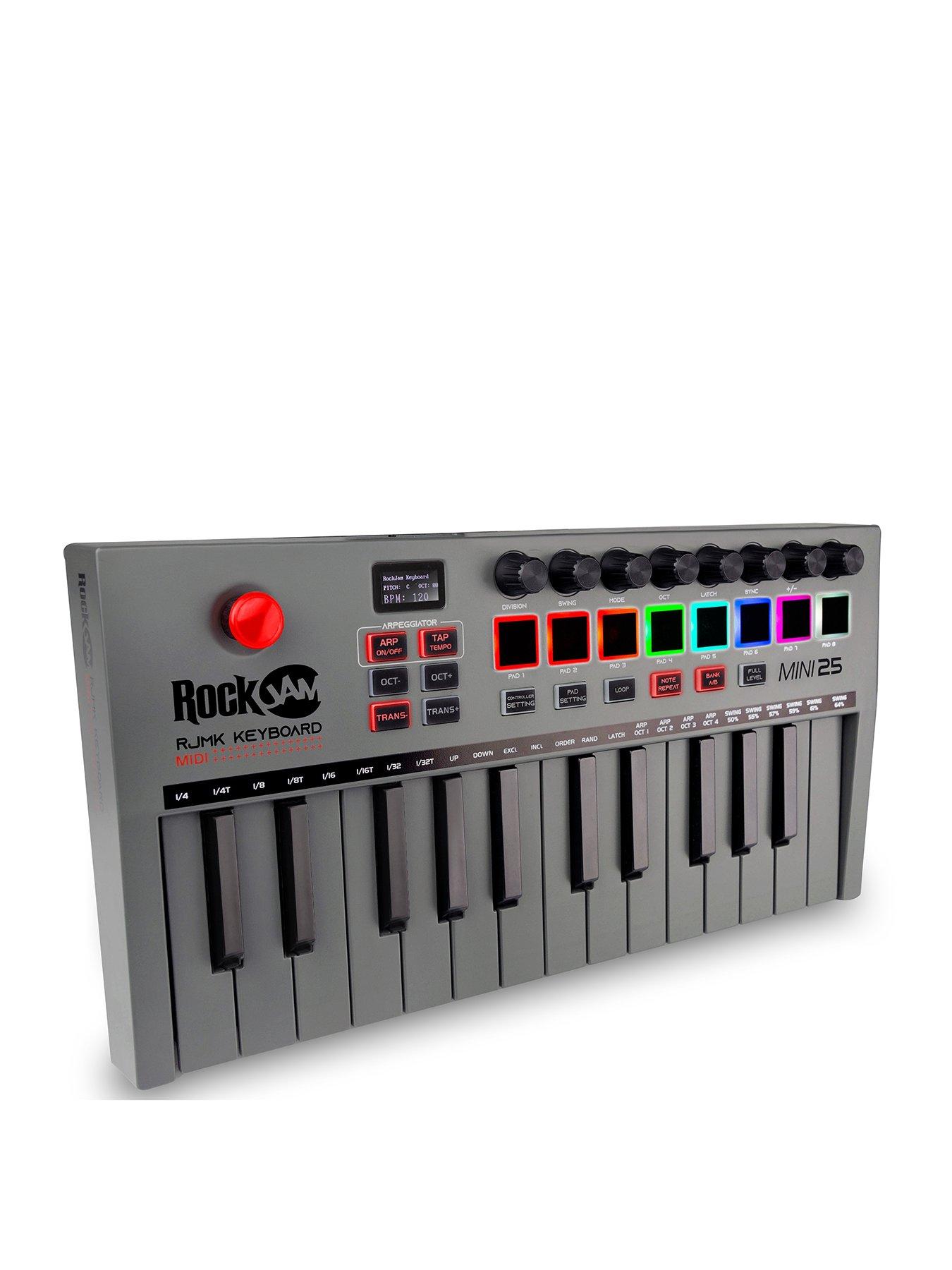 Image 1 of 7 of RockJam 25 Key USB and Bluetooth MIDI Keyboard Controller With 8 Backlit Drum Pads