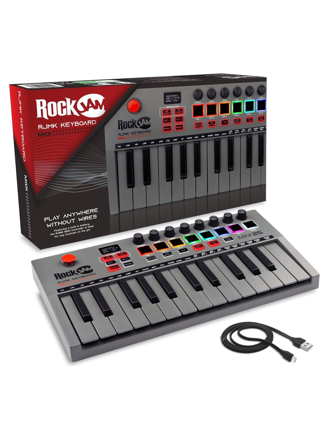 Image 2 of 7 of RockJam 25 Key USB and Bluetooth MIDI Keyboard Controller With 8 Backlit Drum Pads