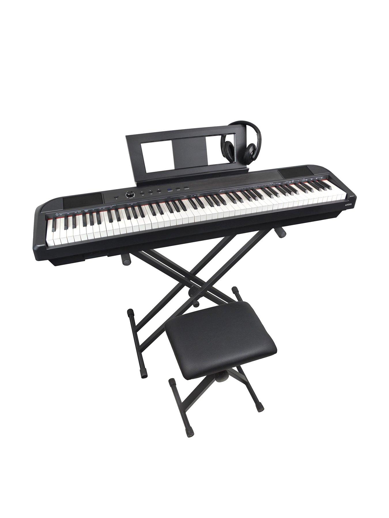 Axus 88 Key Portable Digital Piano Package In Black With Stand, Headphones And Bench