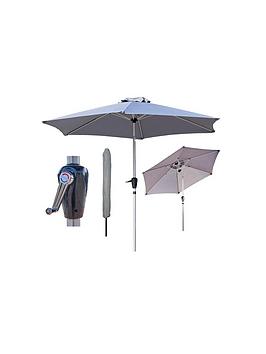 Glamhaus Tilting Light Grey Garden Table Parasol Umbrella 2.7M With Crank Handle, Uv40+ Protection, Includes Protection Cover - Robust Aluminium