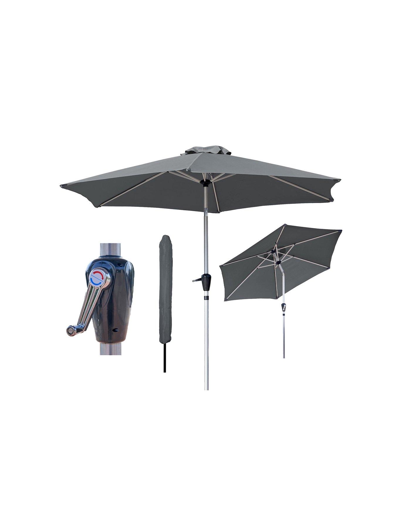 Product photograph of Glamhaus Tilting Dark Grey Garden Table Parasol Umbrella 2 7m With Crank Handle Uv40 Protection Includes Protection Cover - Robust Aluminium from very.co.uk