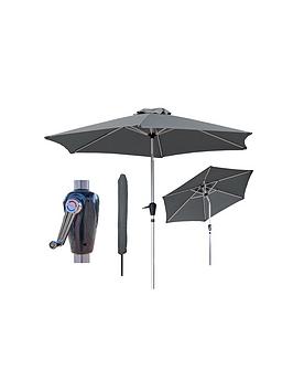 Glamhaus Tilting Dark Grey Garden Table Parasol Umbrella 2.7M With Crank Handle, Uv40+ Protection, Includes Protection Cover - Robust Aluminium