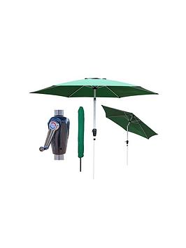 Glamhaus Tilting Green Garden Table Parasol Umbrella 2.7M With Crank Handle, Uv40+ Protection, Includes Protection Cover - Robust Aluminium
