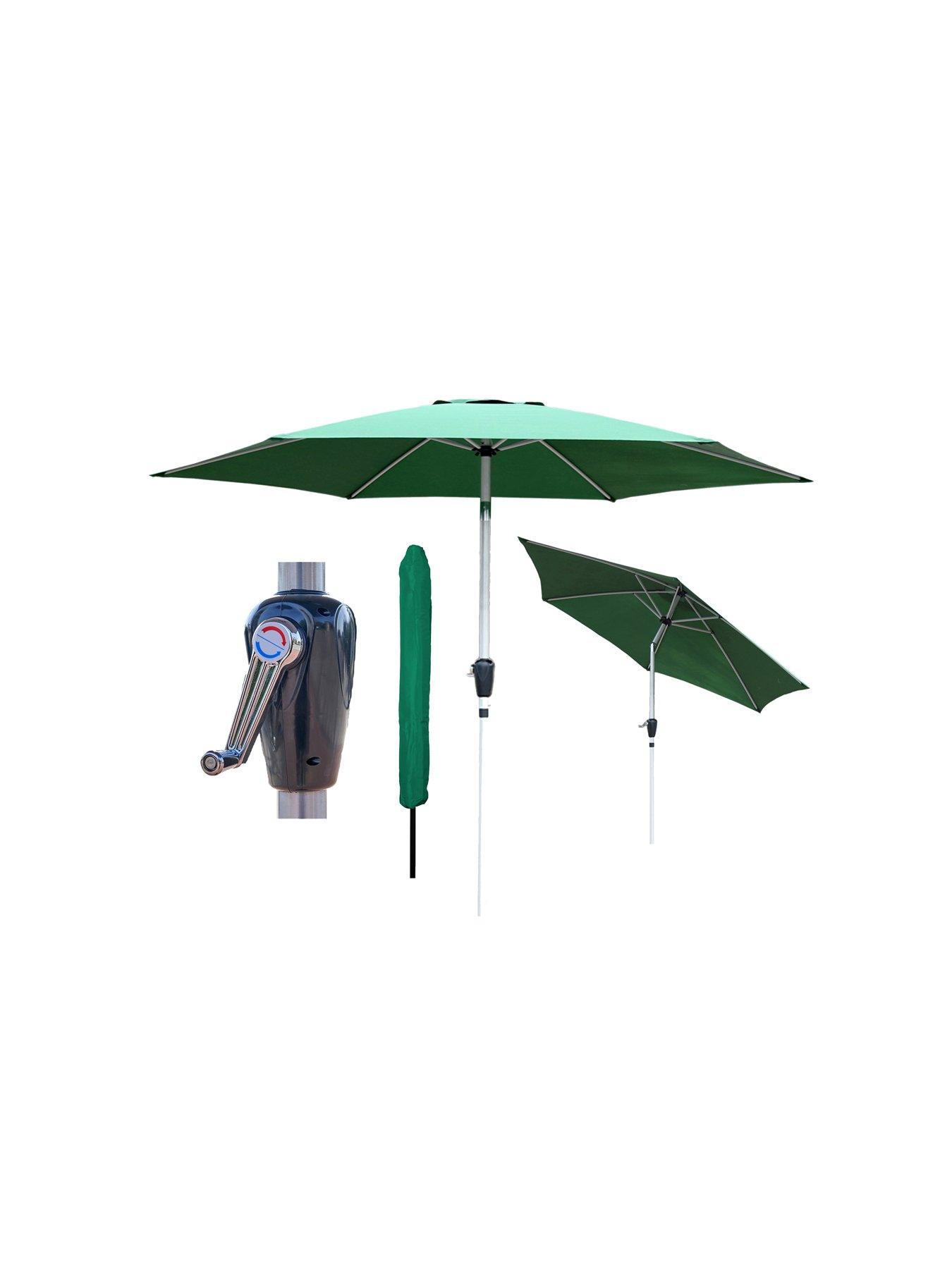 undefined Tilting Green Garden Table Parasol Umbrella 2.7M with Crank Handle, UV40+ Protection, Includes Protection Cover - Robust Aluminium