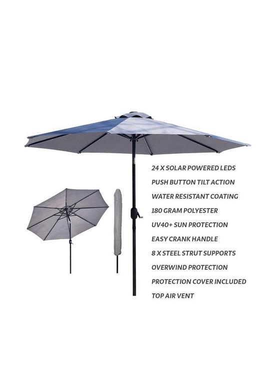 stillFront image of glamhaus-solar-led-tilting-light-grey-garden-parasol-umbrella-27m-with-crank-handle-uv40-protection-includes-protection-cover-robust-steel