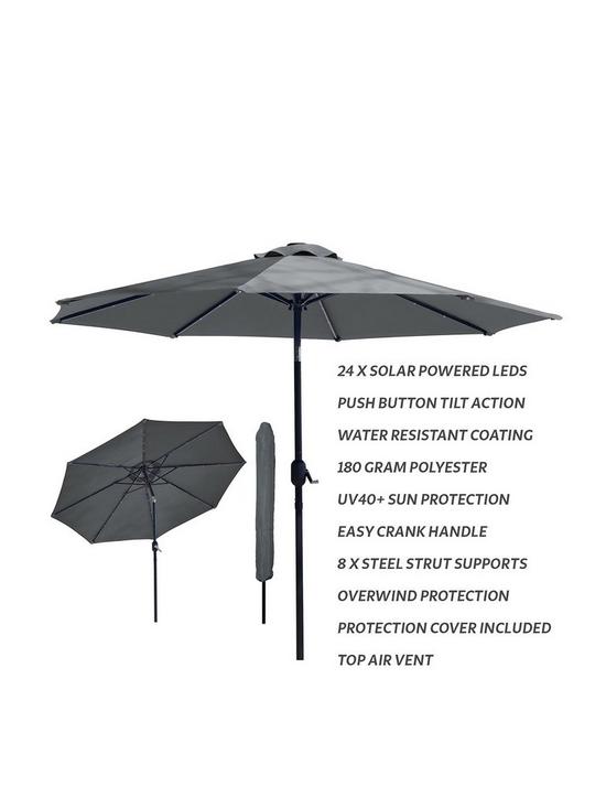 stillFront image of glamhaus-solar-led-tilting-dark-grey-garden-parasol-umbrella-27m-with-crank-handle-uv40-protection-includes-protection-cover-robust-steel