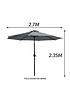  image of glamhaus-solar-led-tilting-dark-grey-garden-parasol-umbrella-27m-with-crank-handle-uv40-protection-includes-protection-cover-robust-steel