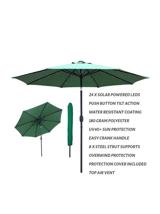 stillFront image of glamhaus-solar-led-tilting-green-garden-parasol-umbrella-27m-with-crank-handle-uv40-protection-includes-protection-cover-robust-steel