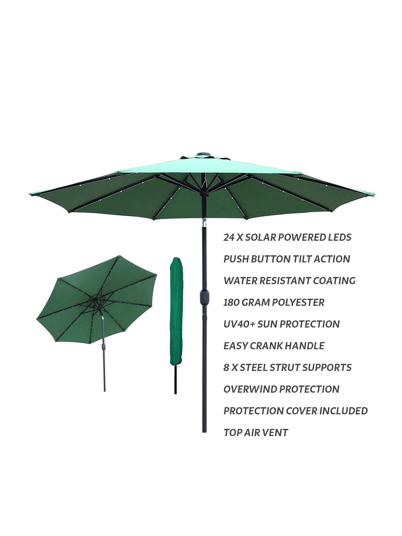Image 2 of 6 of Glamhaus Solar LED Tilting Green Garden Parasol Umbrella 2.7M with Crank Handle, UV40+ Protection, Includes Protection Cover - Robust Steel