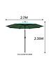  image of glamhaus-solar-led-tilting-green-garden-parasol-umbrella-27m-with-crank-handle-uv40-protection-includes-protection-cover-robust-steel