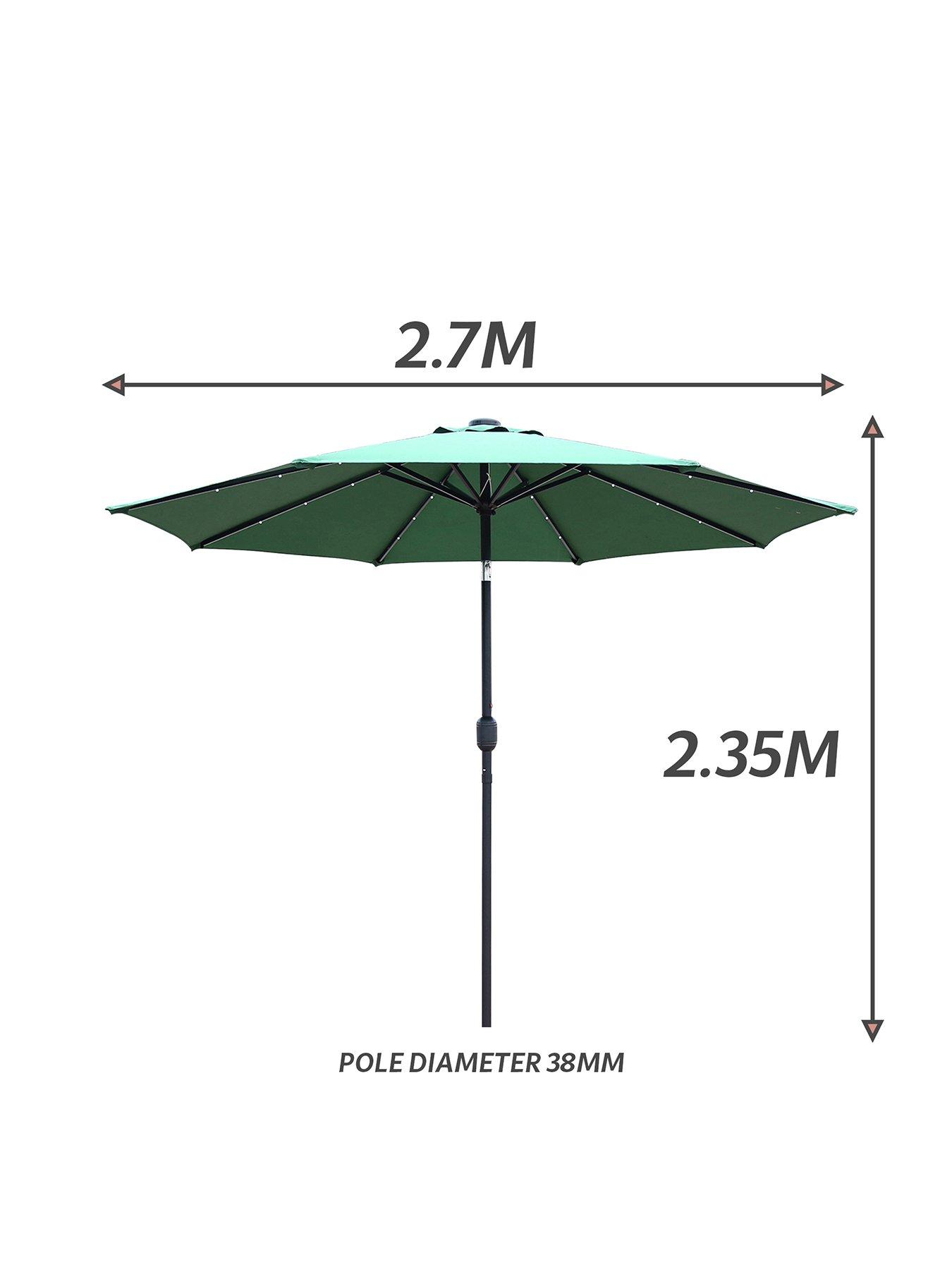 Image 3 of 6 of Glamhaus Solar LED Tilting Green Garden Parasol Umbrella 2.7M with Crank Handle, UV40+ Protection, Includes Protection Cover - Robust Steel