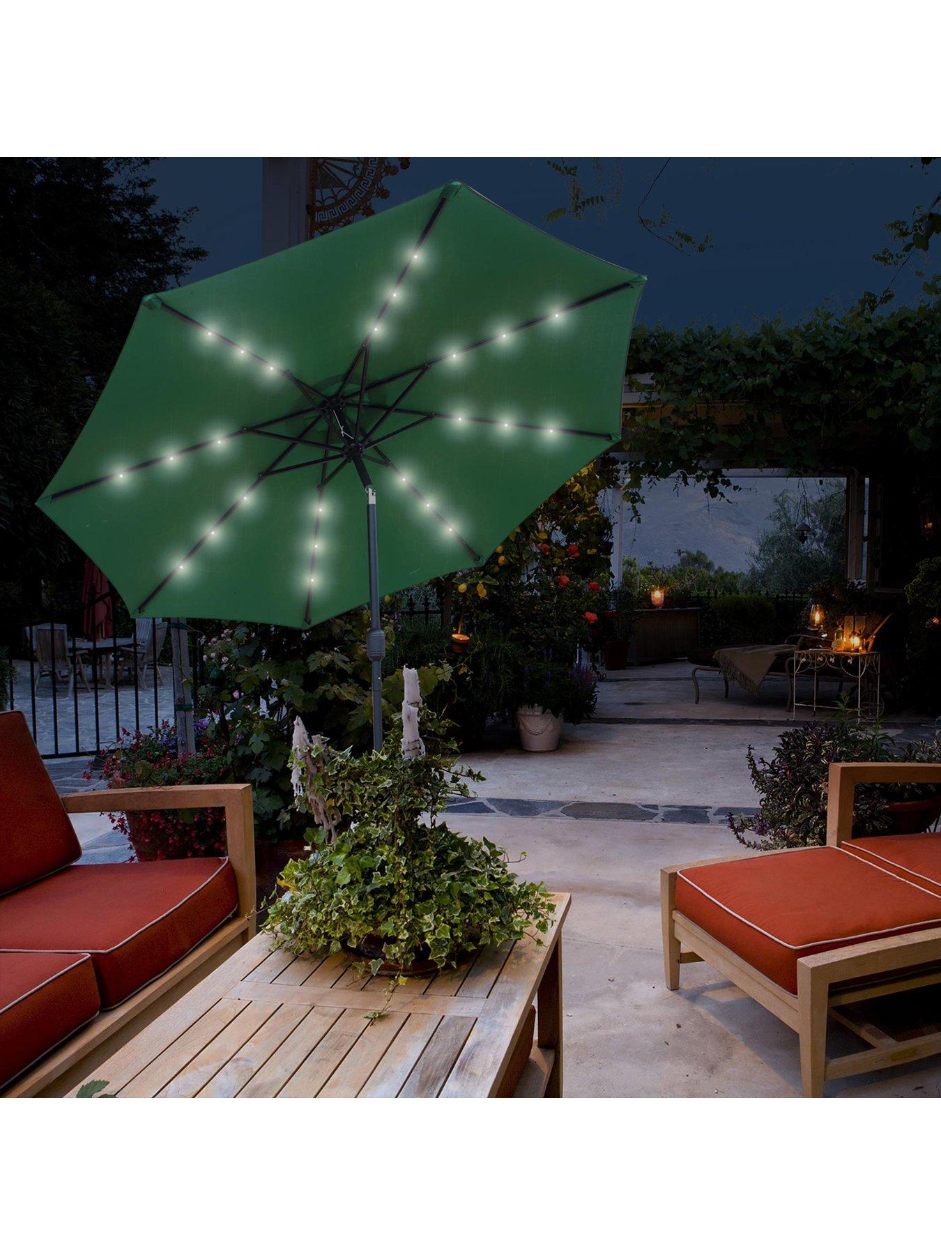 Image 5 of 6 of Glamhaus Solar LED Tilting Green Garden Parasol Umbrella 2.7M with Crank Handle, UV40+ Protection, Includes Protection Cover - Robust Steel
