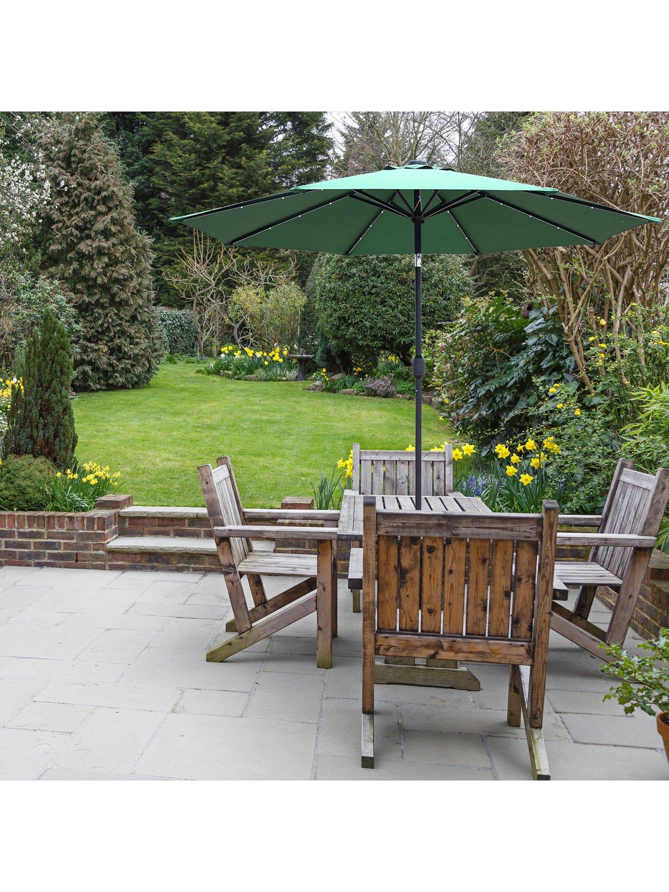 Image 6 of 6 of Glamhaus Solar LED Tilting Green Garden Parasol Umbrella 2.7M with Crank Handle, UV40+ Protection, Includes Protection Cover - Robust Steel