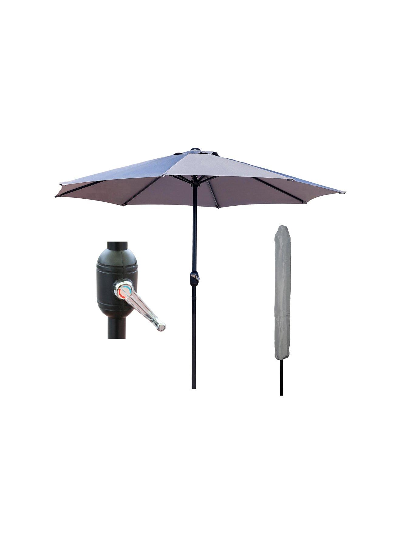 Product photograph of Glamhaus Light Grey Garden Table Parasol Umbrella 2 7m With Crank Handle Uv40 Protection Includes Protection Cover - Robust Steel from very.co.uk