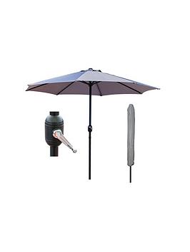 Glamhaus Light Grey Garden Table Parasol Umbrella 2.7M With Crank Handle, Uv40 Protection, Includes Protection Cover - Robust Steel