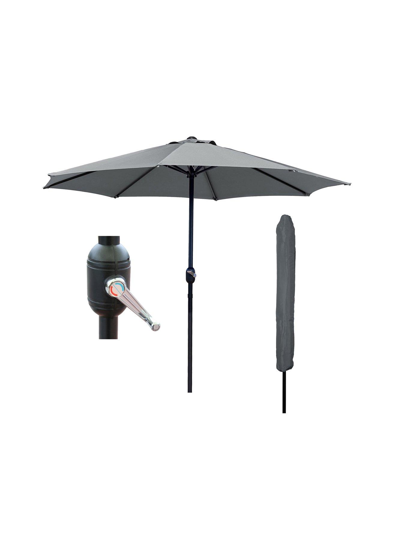 Product photograph of Glamhaus Dark Grey Garden Table Parasol Umbrella 2 7m With Crank Handle Uv40 Protection Includes Protection Cover - Robust Steel from very.co.uk