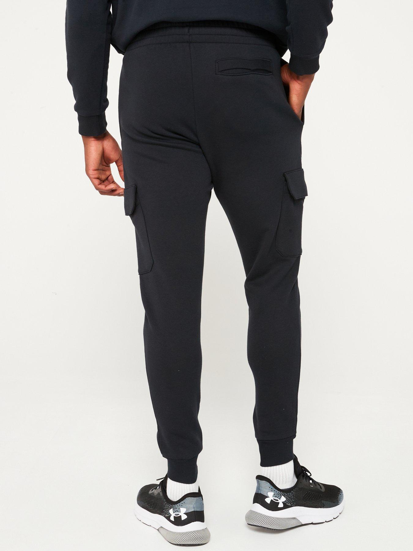 UNDER ARMOUR Mens Training Rival Fleece Cargo Joggers Black White Very
