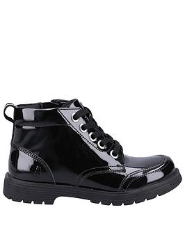 hush puppies jolie patent junior school boot - black, black, size 2 older