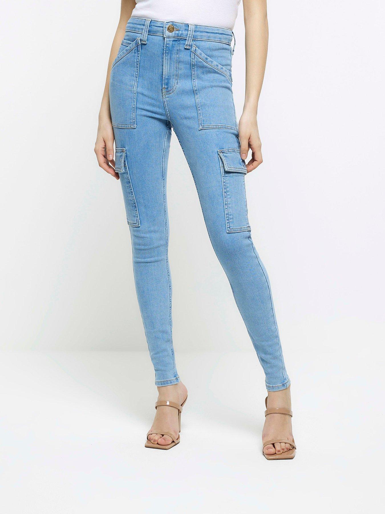 Skinny Cargo Jeans Mid Wash