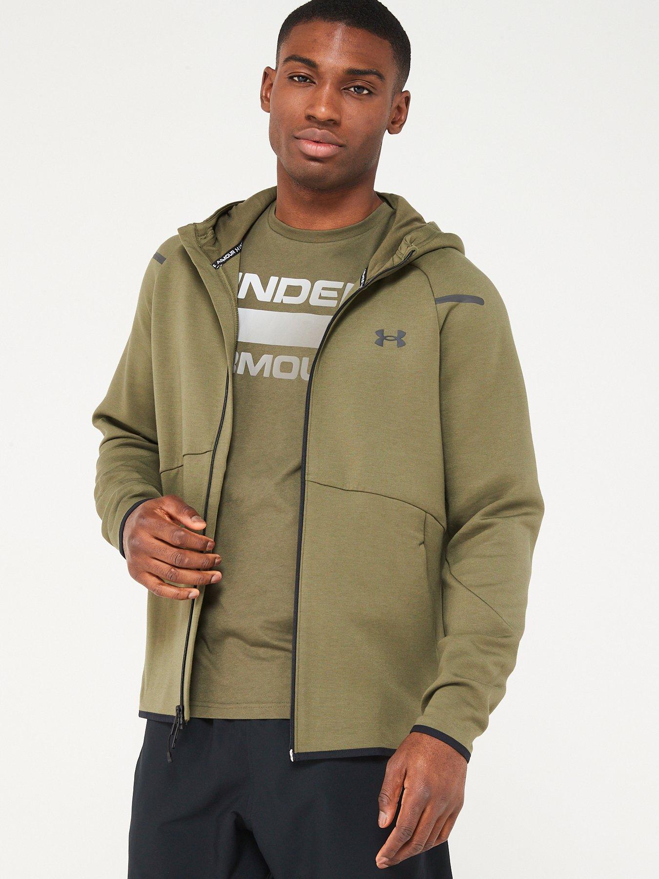 Mens Training Unstoppable Fleece Full Zip Hoodie - Khaki