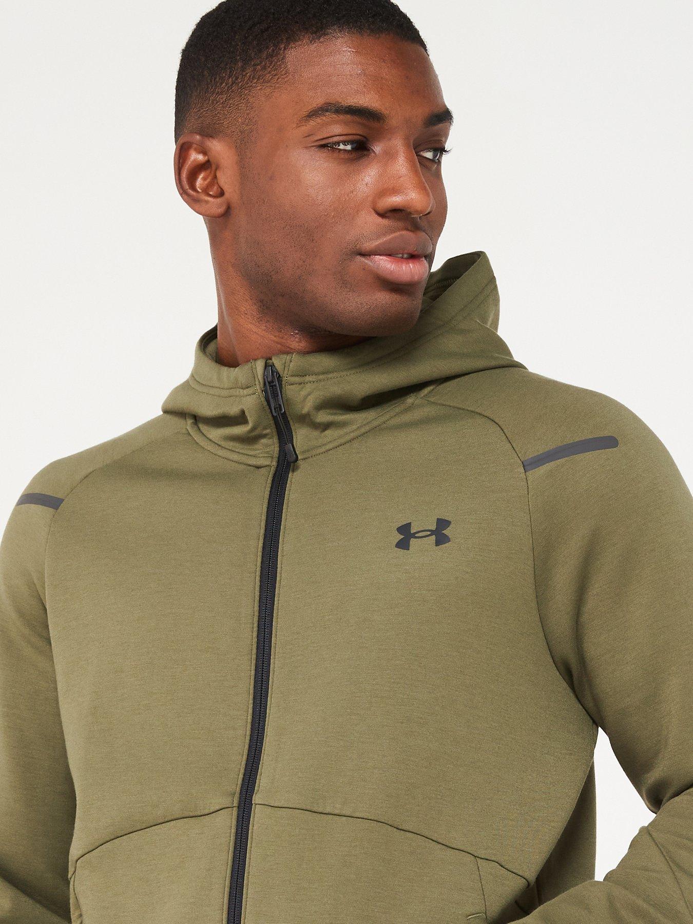 UNDER ARMOUR Mens Training Unstoppable Fleece Full Zip Hoodie Khaki Very