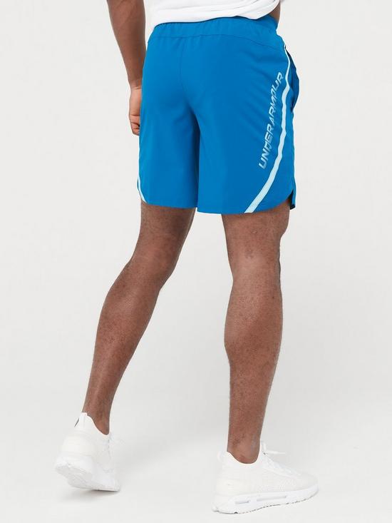 stillFront image of under-armour-mens-running-launch-7-graphic-shorts-bluereflective