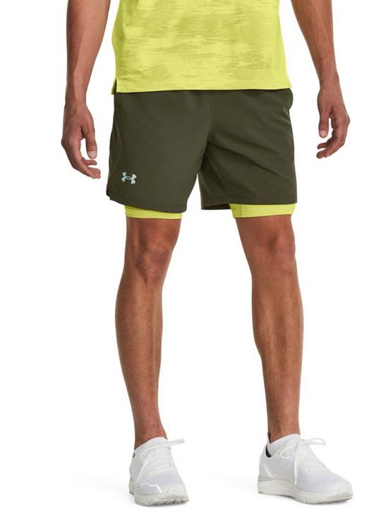 front image of under-armour-mens-running-launch-7-2-in-1-shorts-khakilime