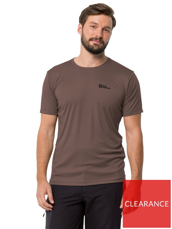 front image of jack-wolfskin-tech-t-shirt-brown