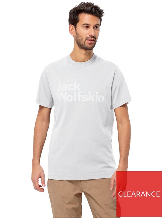 front image of jack-wolfskin-essential-logo-t-shirt-white