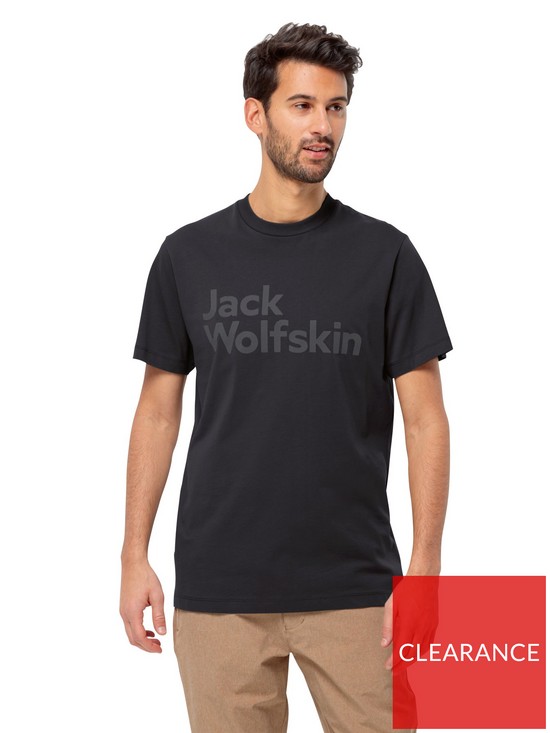 front image of jack-wolfskin-essential-logo-t-shirt-black