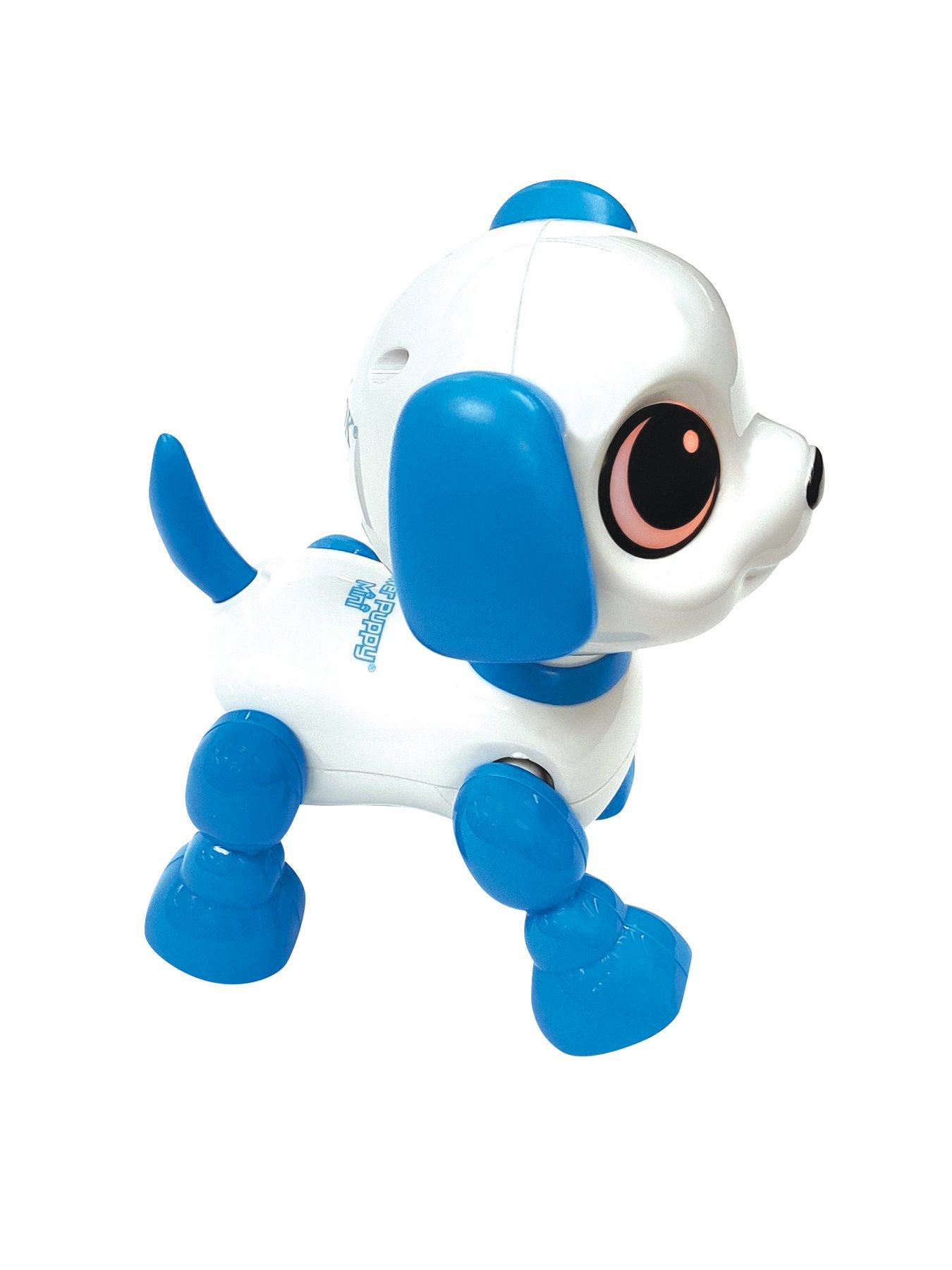 Blue and cheap white robot dog